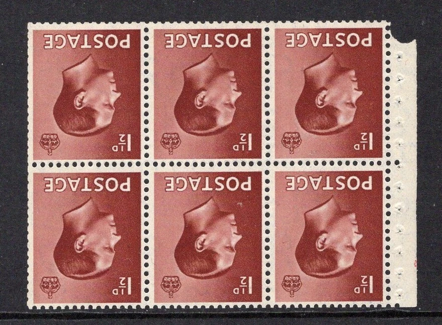 1936 11⁄2d коричневый KEVIII U/новый буклет панели из шести с перевернутый WMK. SG 459bw - Изображение 1 из 1