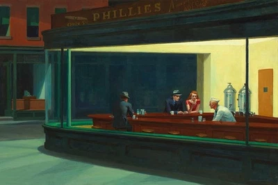 Edward Hopper Nighthawks 1942 People Sitting in Diner Night Painting Art Print