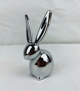 Chrome Modern Long Eared Bunny Rabbit Paperweight Sculpture Ring Holder Figurine - Picture 1 of 7