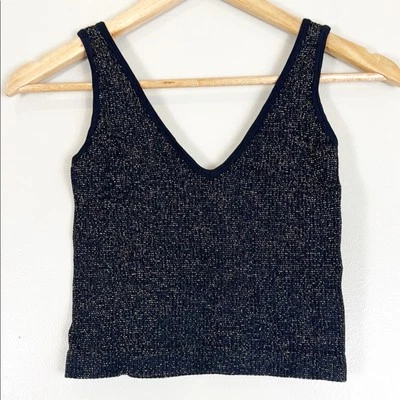 Camiseta sin mangas Aura Crop para mujer M/L negra dorada metálica acanalada Y2K indie sleaze glam Foto 1 de 3