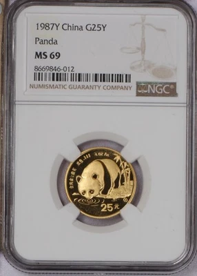 1987-Y Gold Panda 1/4 oz. 25 Yuan NGC MS69 - Image 1 of 2