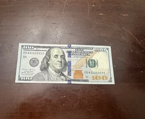 Fancy Serial Number US $100 Dollar Bill PD 83103333 C Nice Quad! - Picture 1 of 1