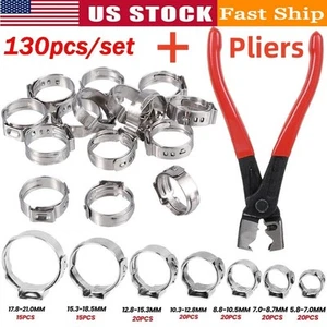 130/100x Single Ear Hose Clamps 304 Stainless Steel Crimp Hose Clamp Crimp Tools - Picture 1 of 18
