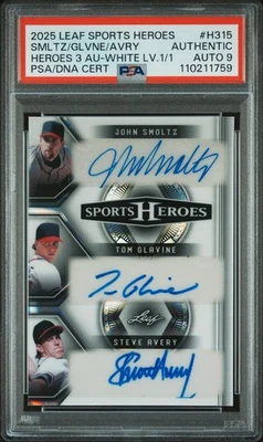 2025 LEAF SPORTS HEROES #H315 SMLTZ/GLVNE/AVRY HEROES 3 AU-WHTE LV. 1/1 PSA AUTH - Image 1 of 2