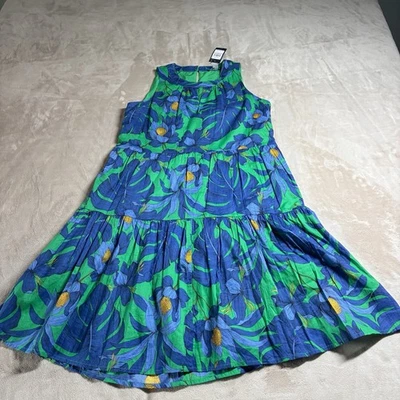 NWT Tommy Hilfiger Green Blue Floral Tiered Lined Cotton Dress Women’s Size 6 - Image 1 of 4