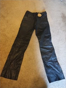 Black Leather Pants Women’s Waist Size 26/27, 28" Length  - Picture 1 of 6