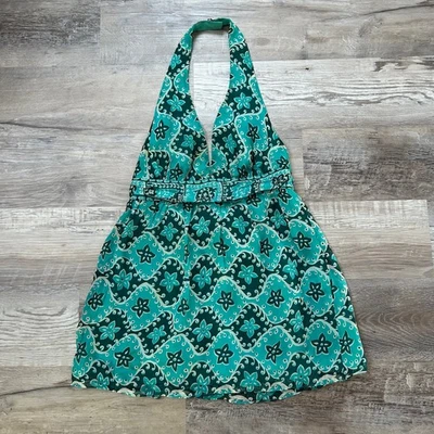 Mini Vestido Halter De Colección Milly NY Seda Verde Azulado Floral Y2K Fiesta Sin Espalda Talla 2 Foto 1 de 4