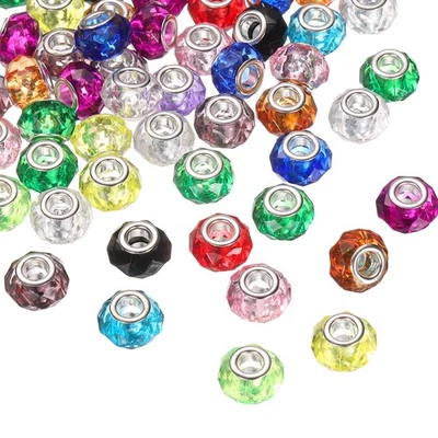 100Pcs 14mm Large Hole Acrylic Beads Mix Color European Loose Faceted Bead Foto 1 de 4