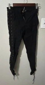 Small Black Stretchy Lace-Up Skinny Pants – Lightweight Jeans - Picture 1 of 4