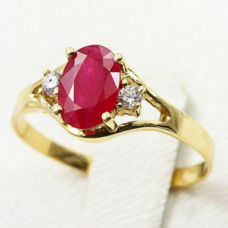 Anillo de compromiso para mujer enchapado en oro de 18 quilates con estilo de boda de circonita roja talla 6-10 Foto 1 de 3