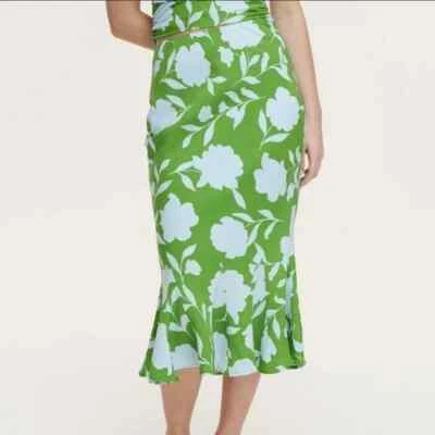 FALDA MIDI KATE SPADE NY/TARGET KELLY VERDE, AZUL LINO FLORAL XL NUEVA CON ETIQUETAS Foto 1 de 4