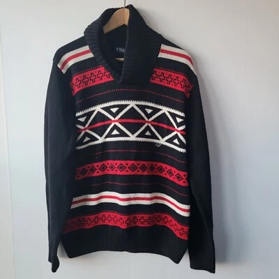 Chaps Men's Classic Fit Nordic-Inspired Shawl-Collar Sweater American Black sz L - Image 1 of 4