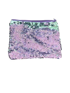 Flip Sequin Make Up Travel Bag Purple And Blue Zip Pouch Purse Sequins 7” X 9” - Picture 1 of 6