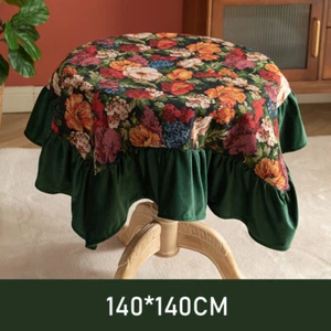 Jacquard Yarn-Dyed Floral Tablecloth Round Lotus Leaf Room Table Cloth - Picture 1 of 16