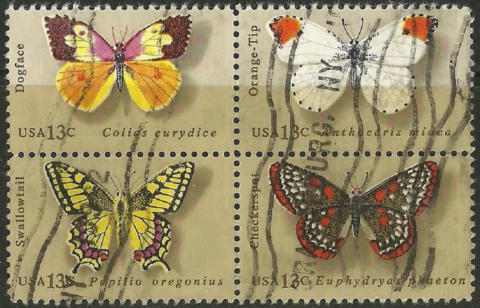 U.S. A. Stamps:  1977 Butterfly Issue, SC 1715a, Used Block of 4. Off Paper - Image 1 of 1
