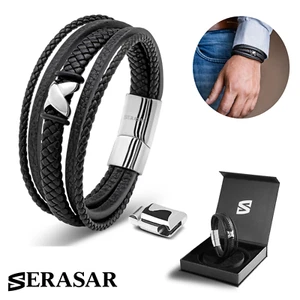 SERASAR, Herren Lederarmband "Flake", mit Magnetverschluss, Geschenkbox - Bild 1 von 25