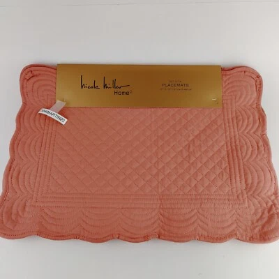 New Set of 6 Nicole Miller Quilted Placemats 13 x 19 Rectangular Pink - Image 1 of 4