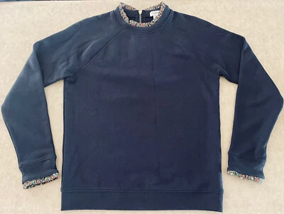 J. Sudadera Crew Cremallera Trasera Cuello Redondo Floral Volantes Ribete Para Mujer’s XS Azul Marino Foto 1 de 4