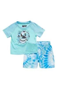 HURLEY Infant Boy's 12M 2 Pc Swim Shorts Rash Guard Set Smiley Blue Tie Dye - Picture 1 of 1