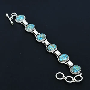 Blue Copper Turquoise Bracelet 925 Sterling Silver Bracelet Handmade Bracelet - Picture 1 of 4
