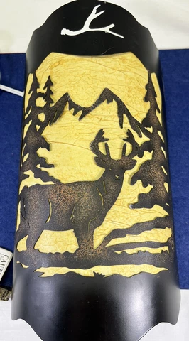 Trees Deer Scene Iron/Parchment Country Cabin Wall Sconce Lighting Works Cover