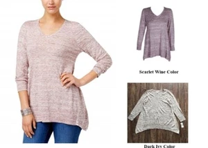 Style & Co. V-Ausschnitt Сrescent Hem Space Dayed Tunika Damen: Rosa L XL XXL; Grau L - Bild 1 von 15