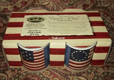 Set of 4 Warren Kimble Spirit of the Flag Brandon House Sakura Coffee Tea Mugs - Image 1 of 4