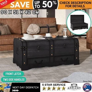 Vintage Treasure Chest Storage Trunk Wooden Blanket Box Ottoman Coffee Table - Picture 1 of 10