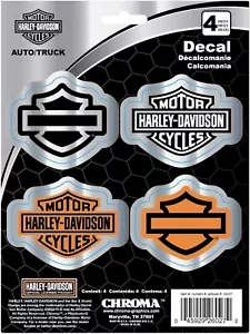 Calcomanías de barra y escudo cromadas Harley-Davidson - 3" x 2", cuatro calcomanías únicas - Imagen 1 de 1
