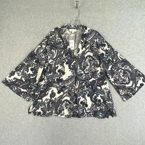 Weekend Suzanne Betro Sweater Womens 2X Blue Paisley Cowl Pleated Pullover NWT - Picture 1 of 16