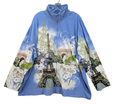 Liz & Me Sport Women's 3X Full Zip Long Sleeve Shirt Paris Eiffel Tower Stretch - Image 1 of 4