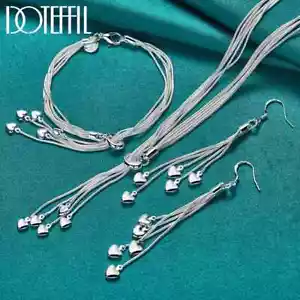 DOTEFFIL 3pcs 925 Sterling Silver Heart Necklace Bracelet Earring Set Jewelry - Picture 1 of 6