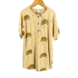 Kate Quinn The Woods Crane Print Henley Short Sleeve Modal Blend 8Y New - Picture 1 of 3