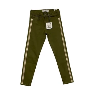 NWT ZARA Girl Size 7 Years Skinny Adjustable Olive Green Side Stripe Denim Jeans - Picture 1 of 10