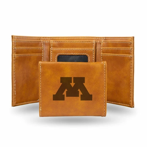 Minnesota Gophers NCAA Laser Engraved Brown Synthetic Leather Trifold Wallet Cover
