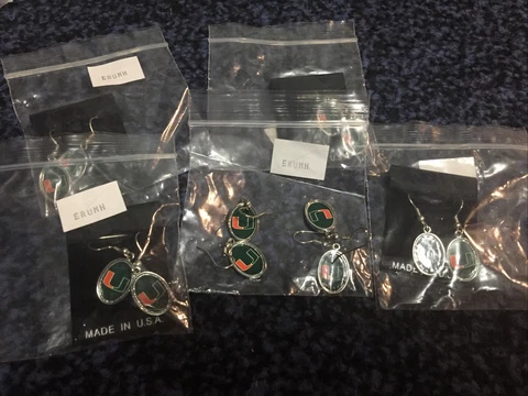 Lot Of 6 Miami Hurricanes Silver Plated Orange Green Earrings Jewelry Licensed Cover