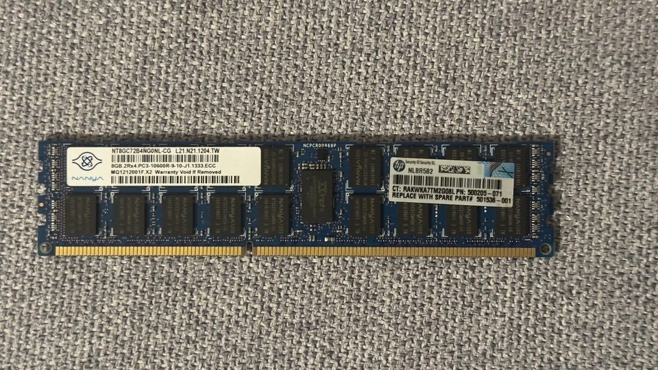 HP 8GB PC3-10600 (DDR3-1333) PN 500205-071 - Immagine 1 di 1