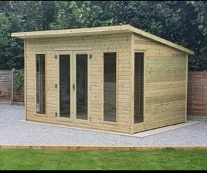 16X12 HEAVY DUTY SUMMERHOUSE PRESSURE TREATED GARDEN OFFICE WOODEN STORAGE SHED - Picture 1 of 12