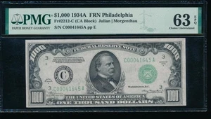 AC 1934A $1000 Philadelphia ONE THOUSAND DOLLAR BILL PMG 63 EPQ - Picture 1 of 2
