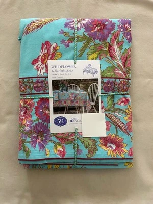 NEW April Cornell Fabric Tablecloth WILDFLOWER AQUA & Multicolors  Size 60 x 84 - Image 1 of 4