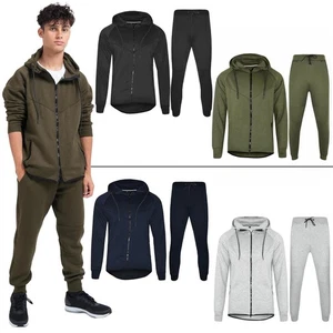 Conjunto de 2 piezas de chándal con cremallera para hombre sudadera con capucha parte superior y gimnasio pantalones para correr chándal cálido - Imagen 1 de 12