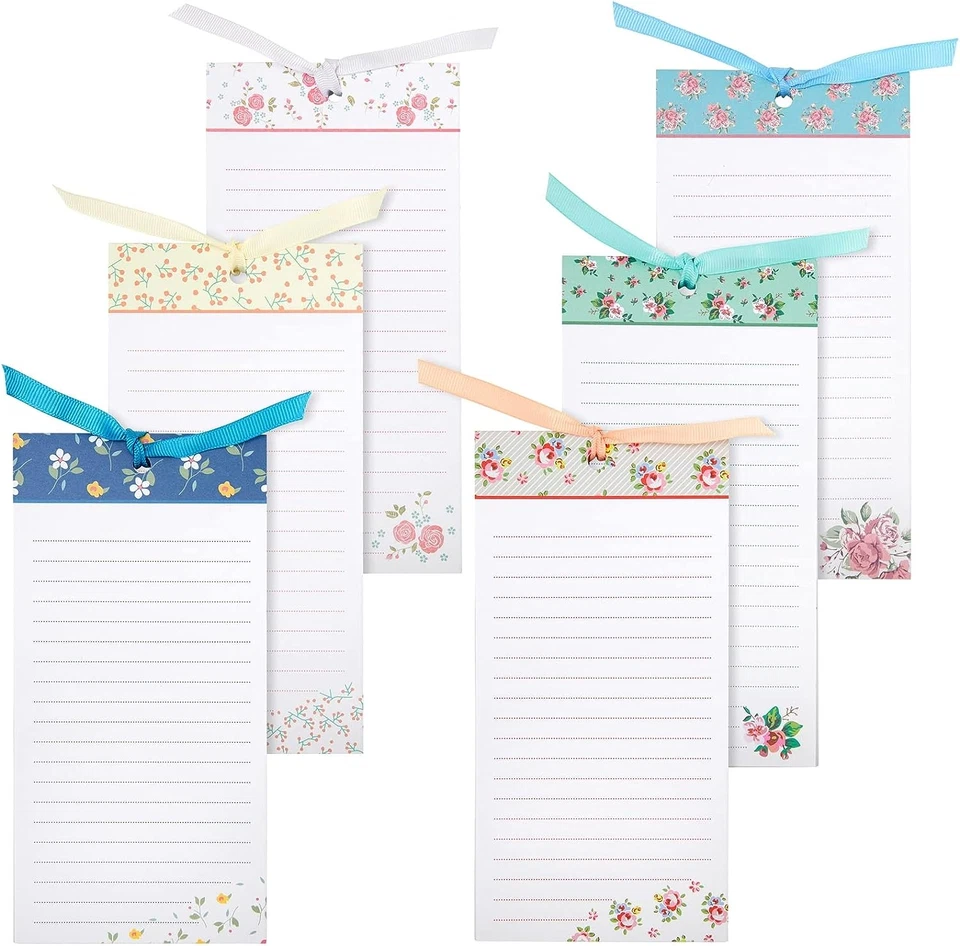 Juvale 6-Pack Magnetic Notepads for Refrigerator - Floral Shopping List To-Do