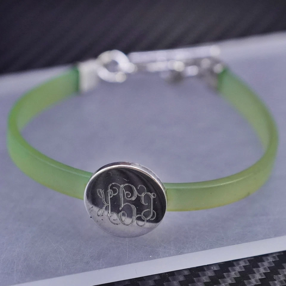 6.75”, southwestern sterling silver 925 lime rubber bangle, monogram bracelet - Image 1 of 4