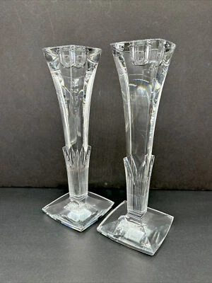 Mikasa Vintage Art Deco Style Lead Crystal Candle Holder Qty 2 Clematis 10” - Image 1 of 4