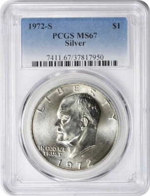 1972-S dólar Eisenhower prata Ike MS67 PCGS - Imagem 1 de 2