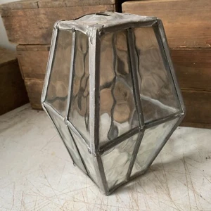 ANTIQUE / VINTAGE OUTSIDE LEADED CLEAR GLASS LAMP SHADE PORCH SALVAGE - Picture 1 of 15