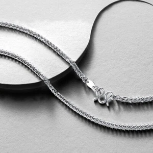 Pure Platinum 950 Chain Women Lucky Wheat Link Necklace 2.1-2.2g/15.7in - Picture 1 of 3