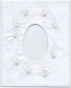 8" x 10" Embroidered Satin Photo Mat for 3" x 5" opening: White on White - Picture 1 of 3