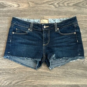 PAIGE Denim Shorts Size 28 Silver Lake Cut Off Jean Dark Wash Frayed Raw Hem - Picture 1 of 8