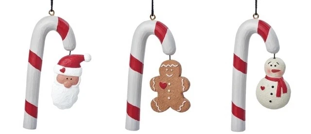 Набор из 3 украшений Candy Cane Santa Gingerbread Snowman ведро с цветами смола - Изображение 1 из 1